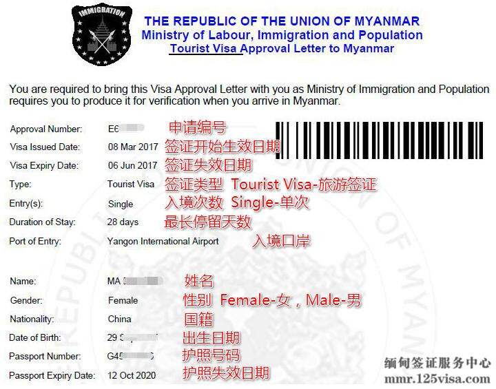 缅甸电子签证页内容有哪些？